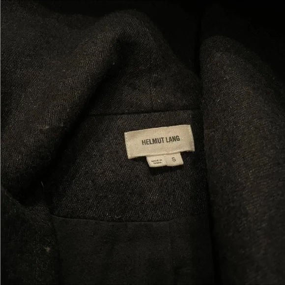 HELMUT LANG BLACK WILLOWED FELT LEATHER-SLEEVE COAT - Picture 8 of 9